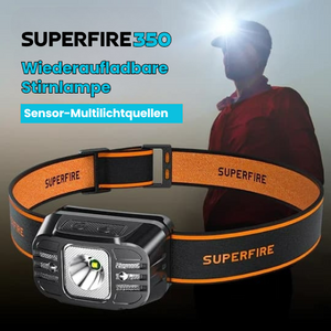 SUPERFIRE 350 - Leichtgewichte Stirnlampe mit 9 Lichtmodi